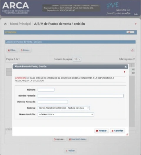 Formulario Punto Venta