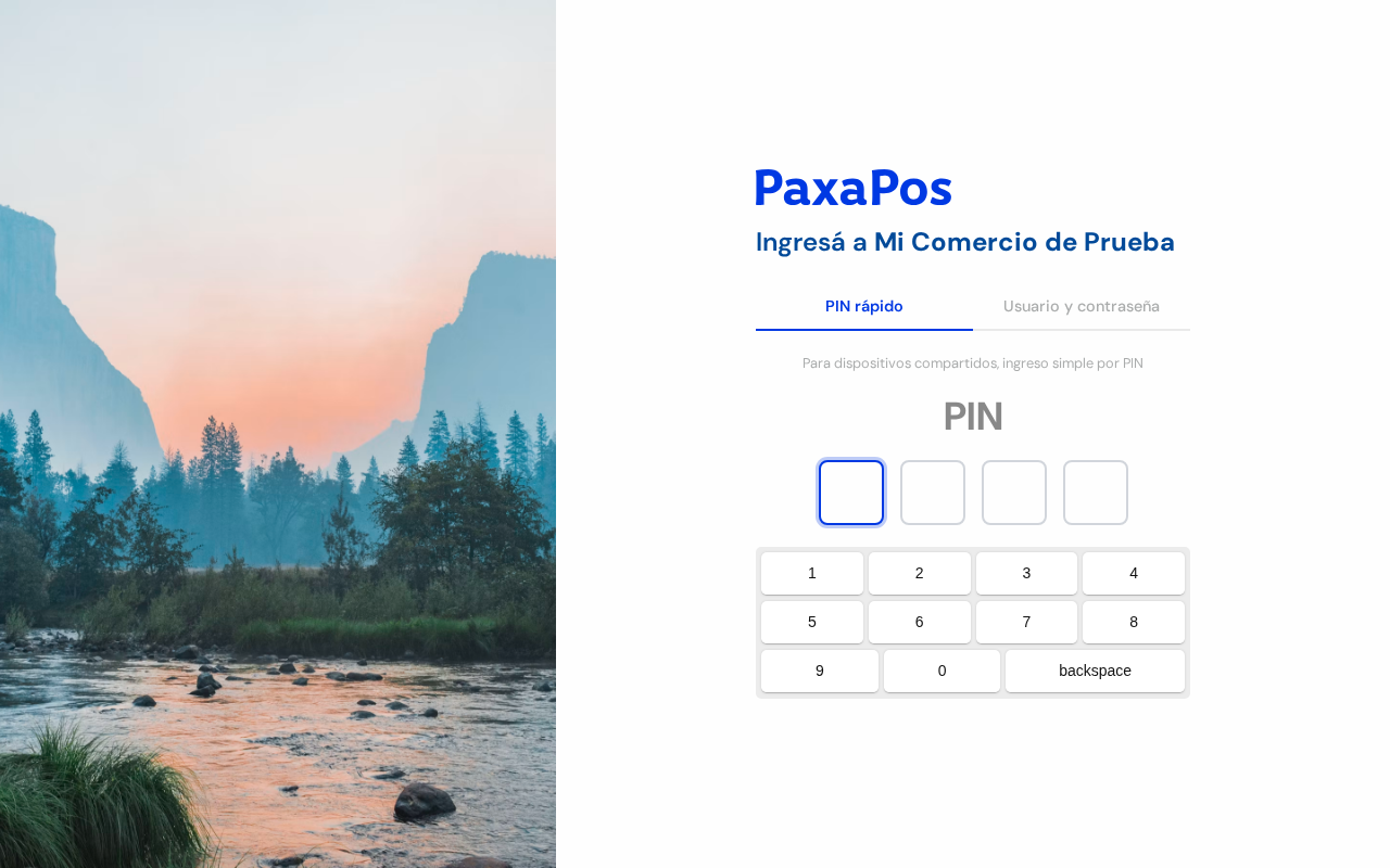 Pantalla de ingreso rápido por PIN