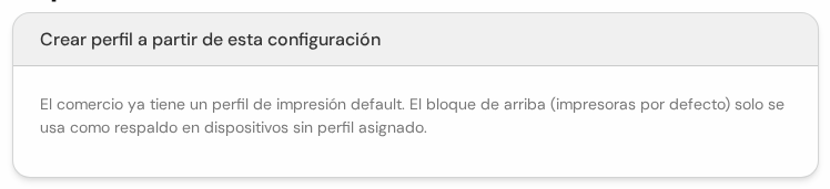 Cuadro Crear perfil a partir de esta configuración con un aviso de que ya existe un perfil default