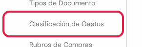 Opción Clasificación de Gastos marcada en rojo, debajo del título Tablas del Sistema