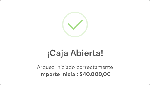 Mensaje Caja Abierta con el importe inicial