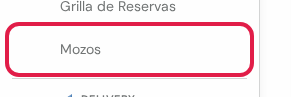 Opción Mozos dentro del grupo Ventas, marcada en rojo