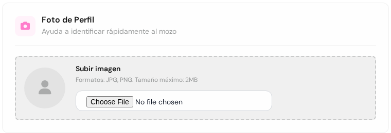 Parte Foto de Perfil para subir una imagen