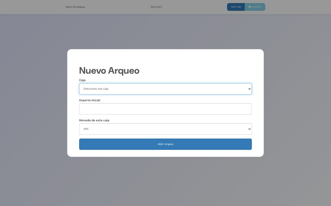 Ventanita Nuevo Arqueo con la caja y el importe inicial
