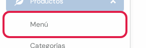 Opción Menú marcada en rojo en el menú lateral