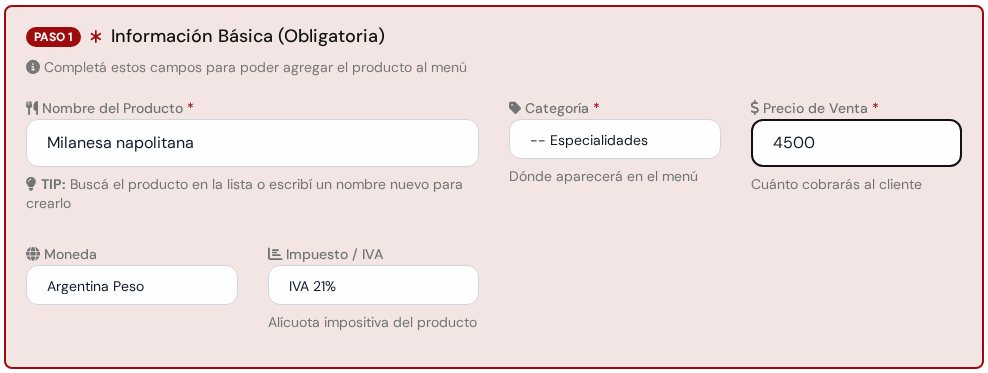 Recuadro rojo PASO 1 Información Básica completo