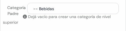 Casillero Categoría Padre con Bebidas elegida