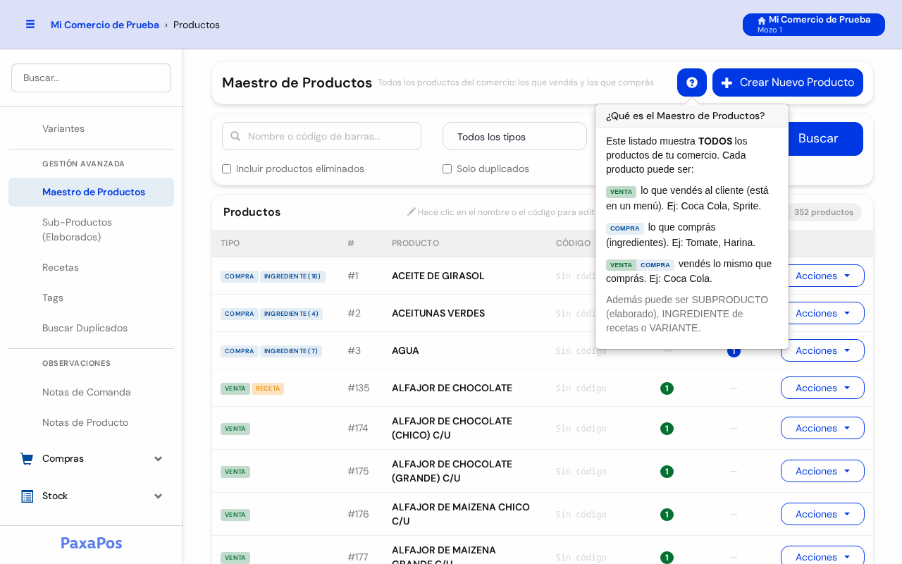 Explicación ¿Qué es el Maestro de Productos? abierta
