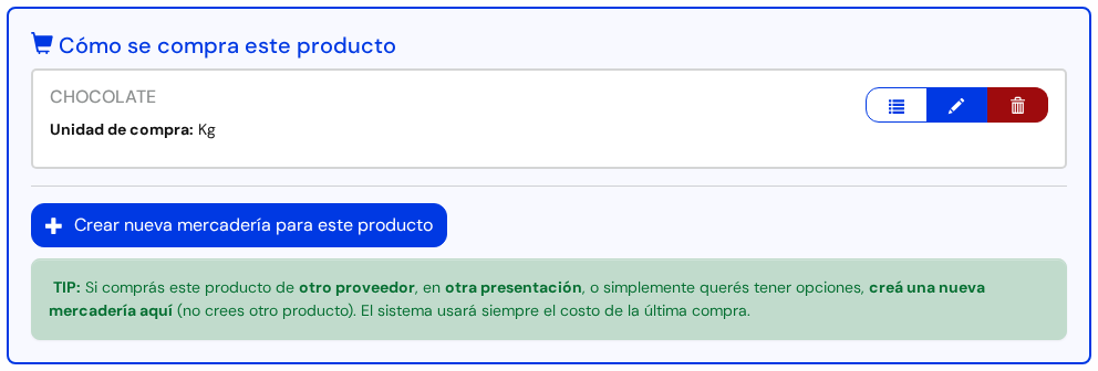 Sección Cómo se compra este producto con la mercadería CHOCOLATE