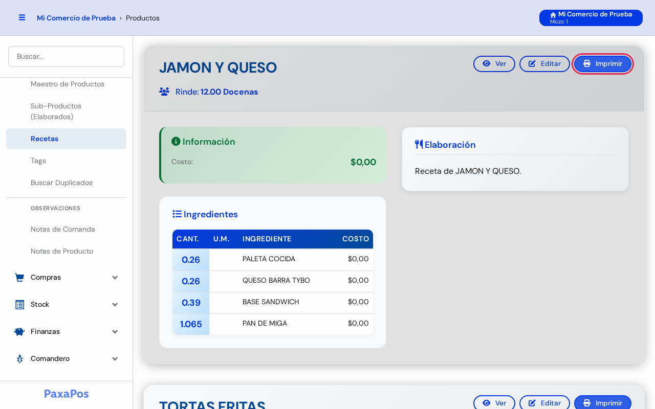 Tarjeta con el botón Imprimir marcado en rojo