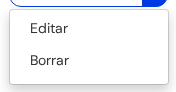 Menú abierto con las opciones Editar y Borrar