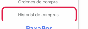 Opción Historial de compras marcada en rojo, debajo de Seguimiento