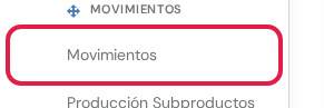 Opción Movimientos marcada en rojo, debajo del título Movimientos