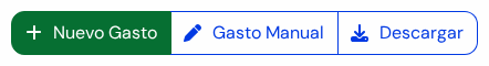 Tres botones juntos: Nuevo Gasto en verde, Gasto Manual y Descargar