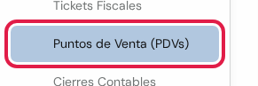 Opción Puntos de Venta (PDVs) marcada en rojo, debajo del título Facturación AFIP